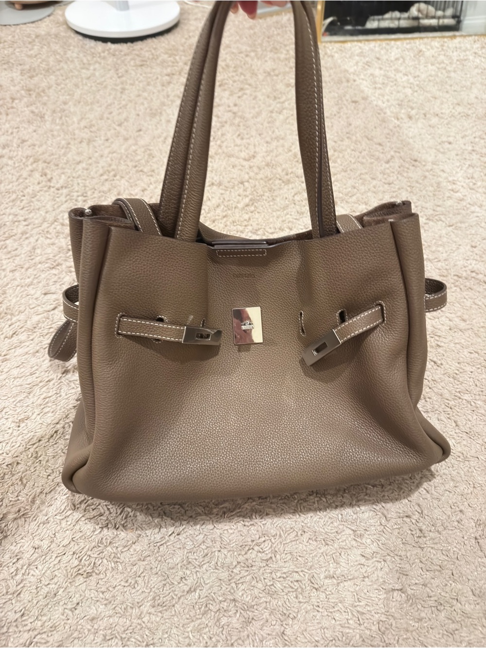 Rabeanco Taupe Crossbody Tote with Buckle Detail
